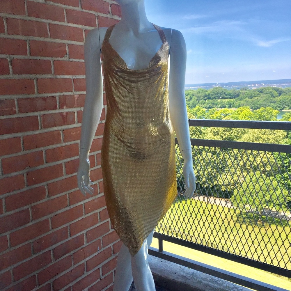 Asymmetrical Mesh Link Dress - Gold (Small/Medium)